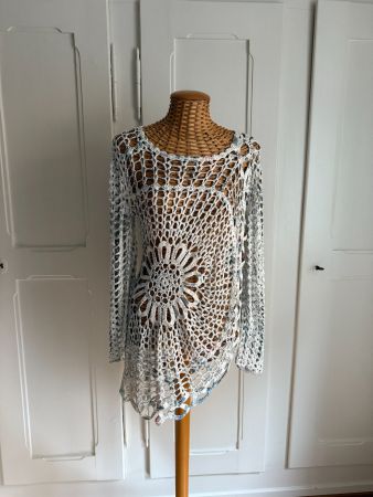 Hippie Goa Lochstickerei Strickkleid bunt S/M