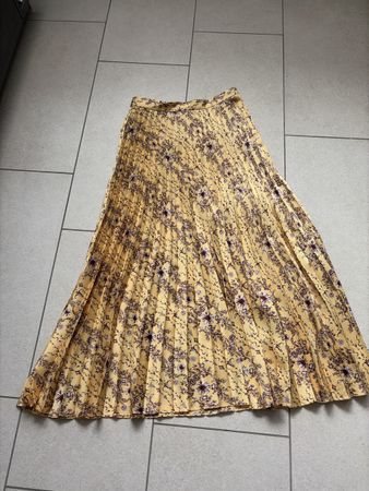 Sandro Paris Plisseerock Faltenrock Floral Gelb Gr. S