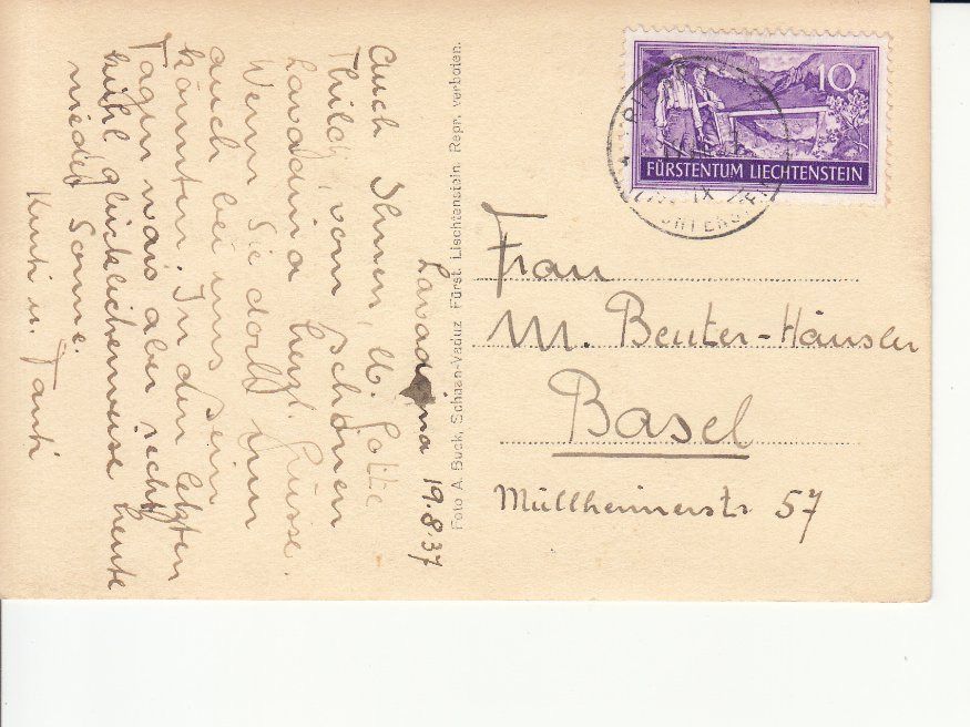 Cartoline postali: Vaduz 1937 – Usato da Bürglen TG venduto da StampGraf 1