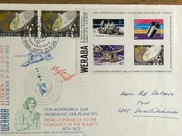 Kopernikus-Sonderstempel LUZERN 1973 VERABA-Vignette + Leuk