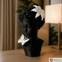 Blossom & Butterfly - Serene Girl Bust Sculpture - 3D Print