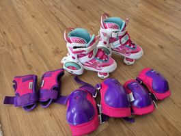 Kinder Rollschuhe + Oxelo Schutzausrüstung