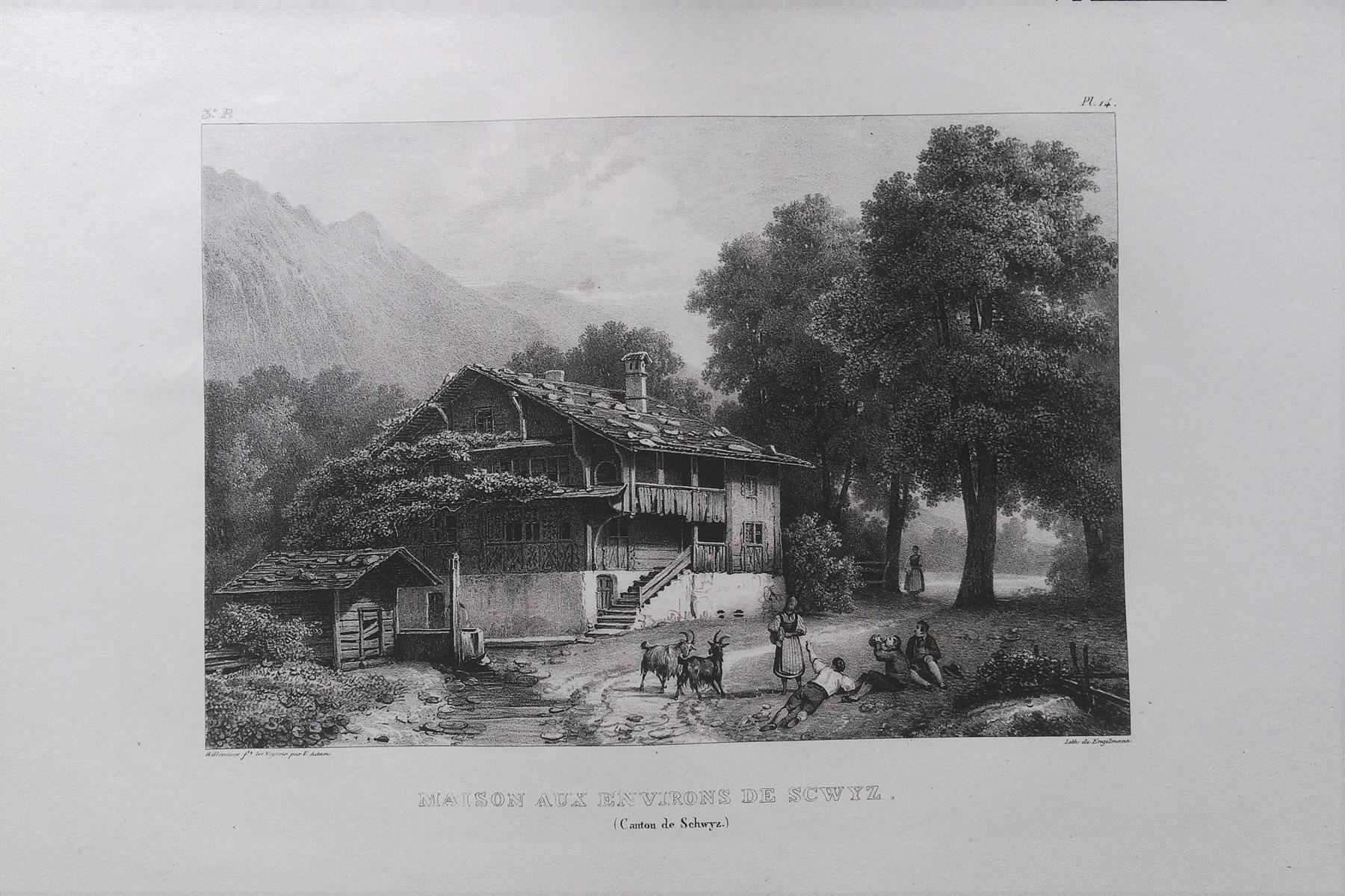 Stiche: Schwyz Bauernhaus Litho von Engelmann – Gebraucht aus Rafz von Helvet32