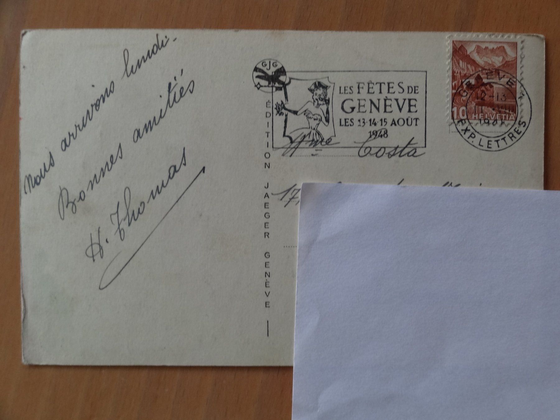 Cartoline postali: Souvenir de Genève - 1948 – Usato da St Léonard venduto da Riglin 1
