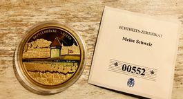 Meine Schweiz vergoldete Medaille Luzern Kapellbrücke