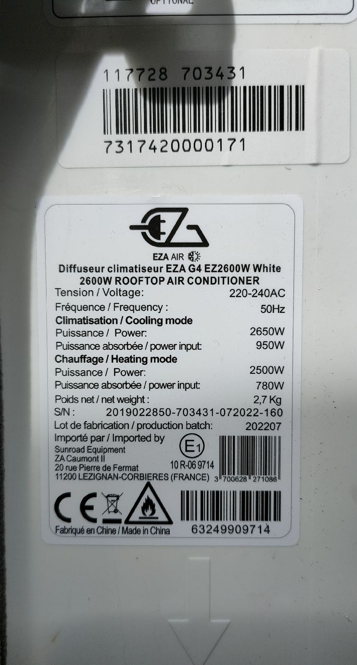 Condizionatori: Climatiseur de toit EZA Connect, reversible chaud/froid – Usato da Fleurier venduto da Reneli53 1