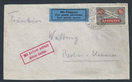 Flugpost  Schweiz 1929 Zürich Berlin Gottbus Luftpost
