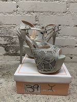 High Heels Jumex Silver Glitter Floral Size 39 New