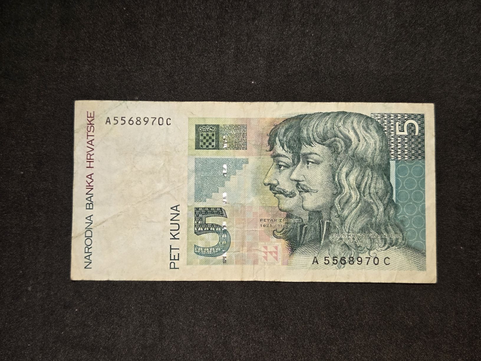 Banknoten: 5 Kuna - Kroatien - 1993 – Gebraucht aus Geroldswil von Antica01