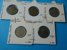 Korea Süd 1970-94, 5 alte Münzen