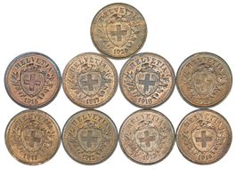 Komplettes und harmonisches 1 Rappen Lot 1911-1920 (vz-u/S)
