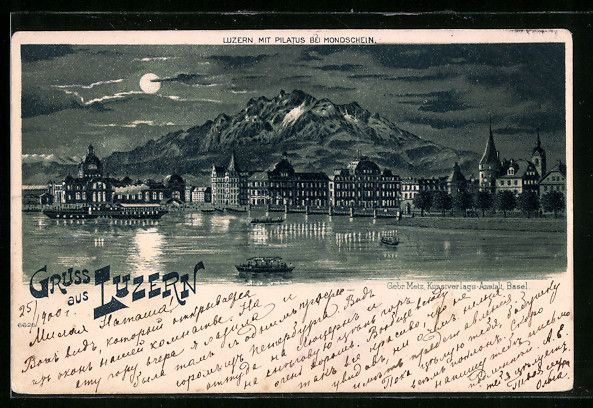 Cartoline postali: Litho Luzern, Panoramablick mit Pilatus – Usato da Berlin venduto da bartko-reher