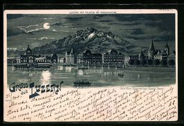 Litho Luzern, Panoramablick mit Pilatus