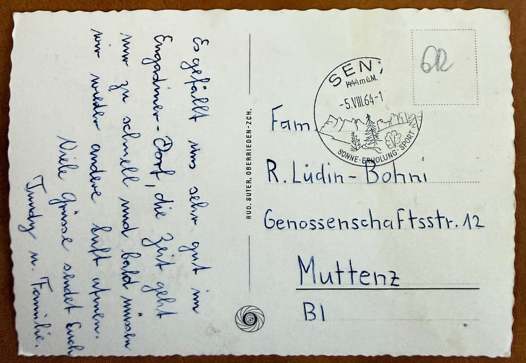 Cartoline postali: SENT - (Unter -Engadin) 1964 – Usato da Lutry venduto da Ediego 1