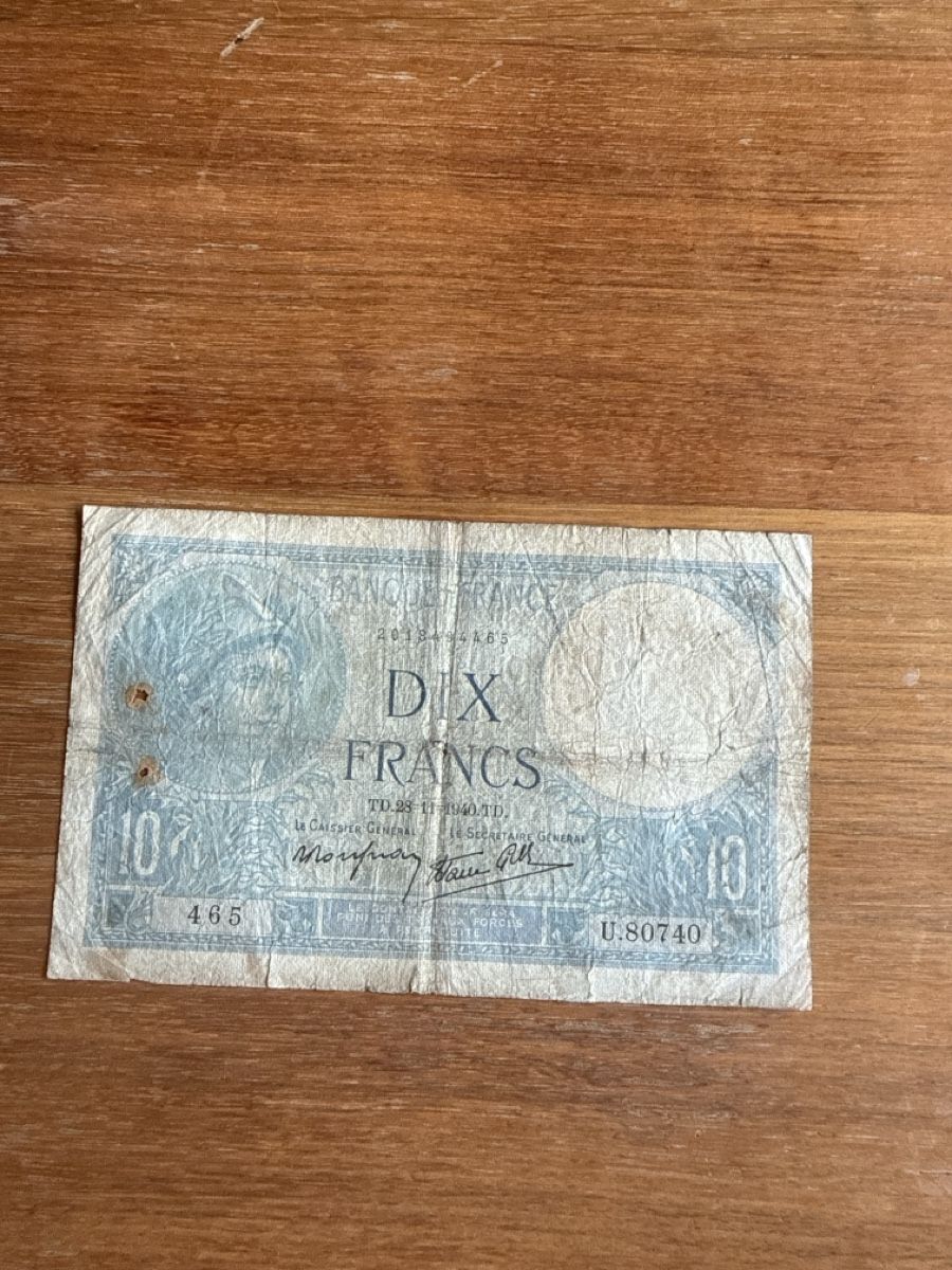 Banconote: Billet 10 francs français ancien 1940 – Usato da Genève venduto da math_cedra