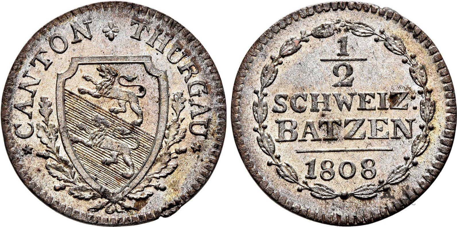 Toutes les monnaies: Thurgau: 1/2 Batzen 1808 +++ TOP +++ – Neuf (Voir description) à Pfungen par Aguti77