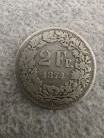 2 Fr. 1874 Helvetia Muenze silber guter Zustand
