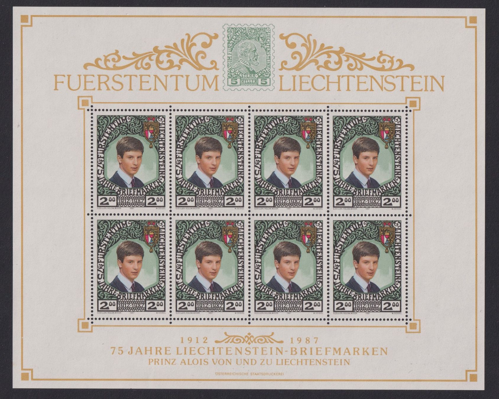 Alle Briefmarken: FL 75 Jahre Briefmarken, 1987 – Neu (gemäss Beschreibung) aus Bellach von qsearch