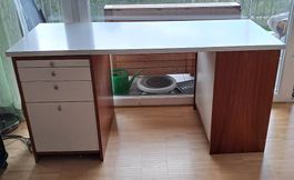Schreibtisch / Pult, weiss und Holz 