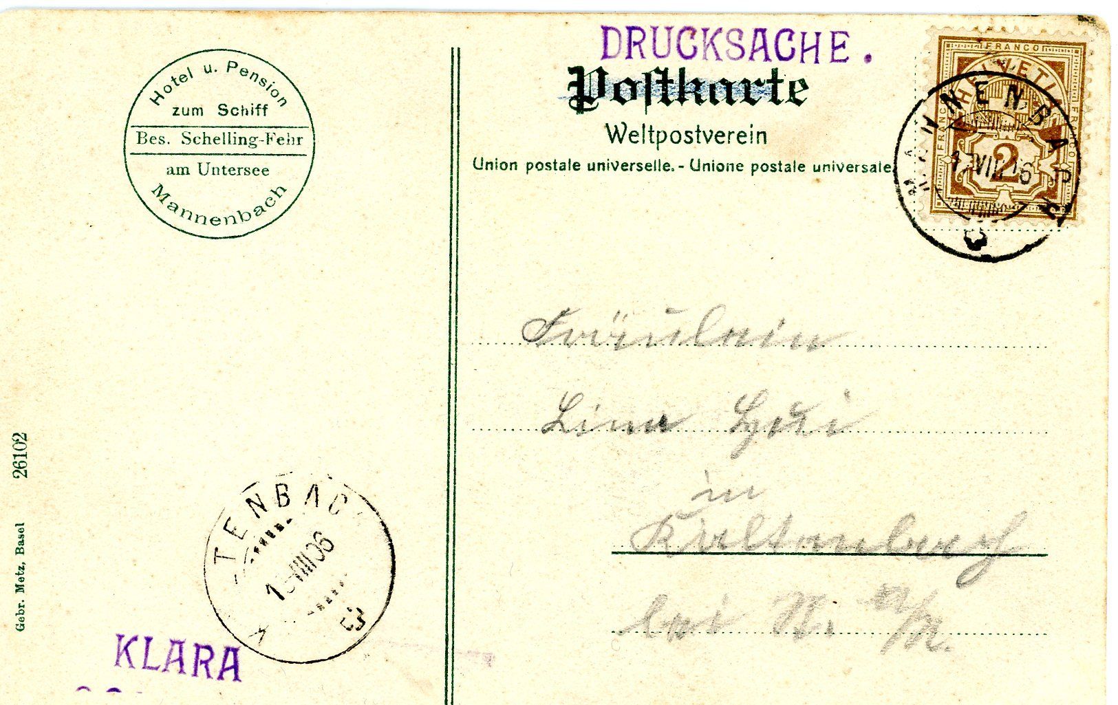 Cartoline postali: Mannenbach - Hotel zum Schiff – Usato da Einsiedeln venduto da otm_7s5v 1