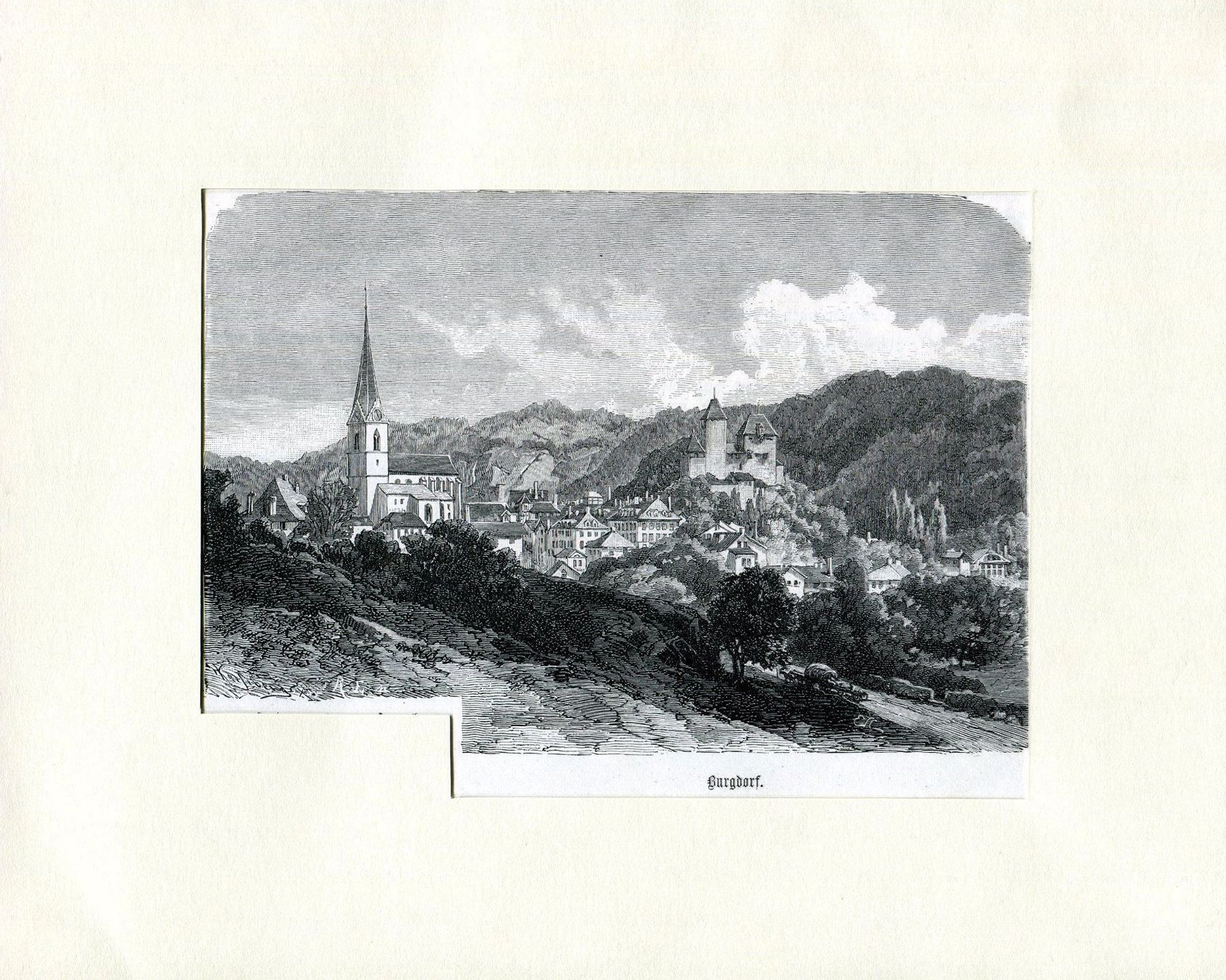 Stiche: Burgdorf BE  -  Holzstich 1883 – Gebraucht aus Röthenbach i. E. von Heureka5
