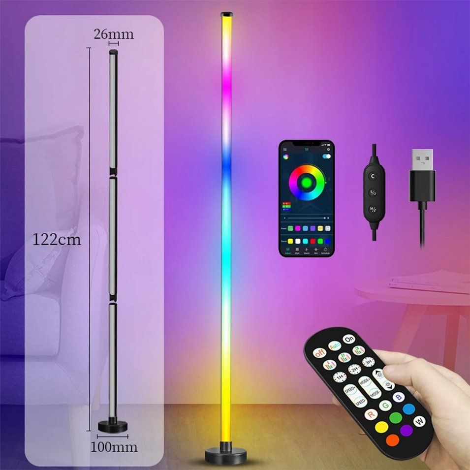Lampen: LED RGB Stehlampe App-gesteuert mit Musik-Sync & Timer – Neu und originalverpackt aus Genève von Top-Trend 3