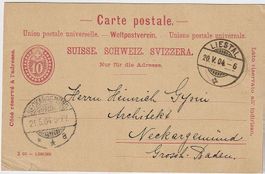 10 Rp. Ganzsachenkarte 1904, Liestal-Neckargmünd