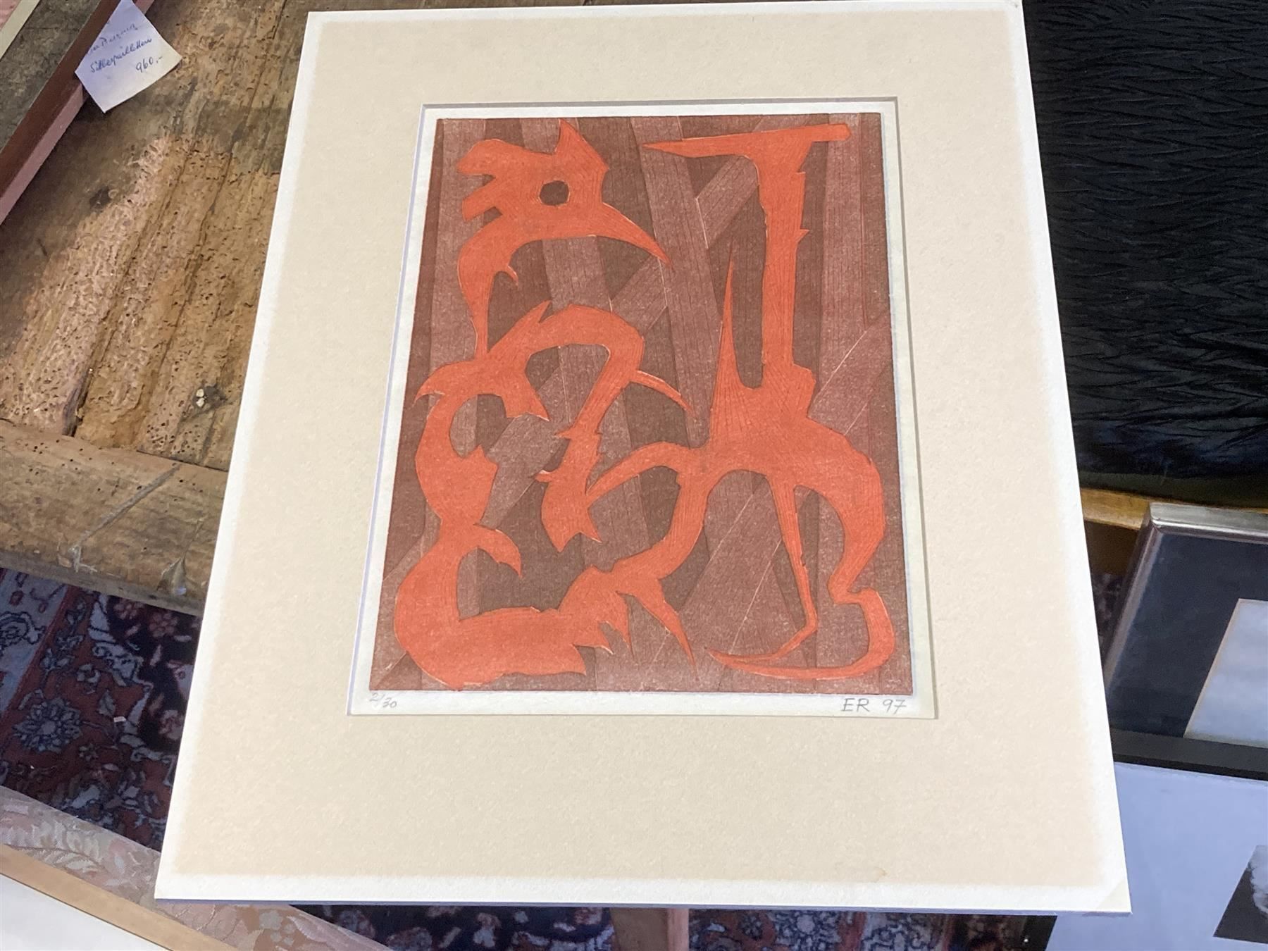 Gravures sur bois: Holzschnitt Komposition monogrammiert – D'occasion à Bern par Jwpm66