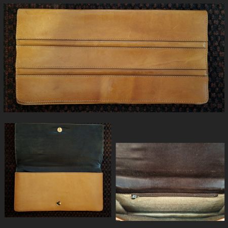 Vintage Leder Clutch / Handtasche, Camelfarben