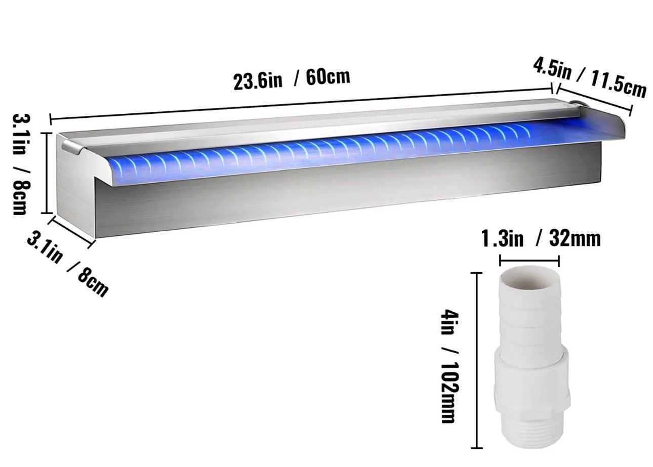 Stagni & Fontane ornamentali: + VEVOR 60cm Schwalldusche mit LED Wasserfall Edelstahl Pool – Nuovo e nell'imballaggio originale da Amriswil venduto da JaJa-Express 7