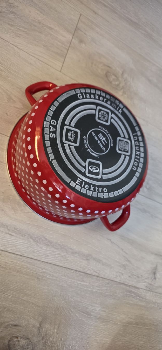 Töpfe: Emaille Kochtopf rot mit Punkten Durchmesser 26cm – Gebraucht aus Wigoltingen von Zuckerfee84 3