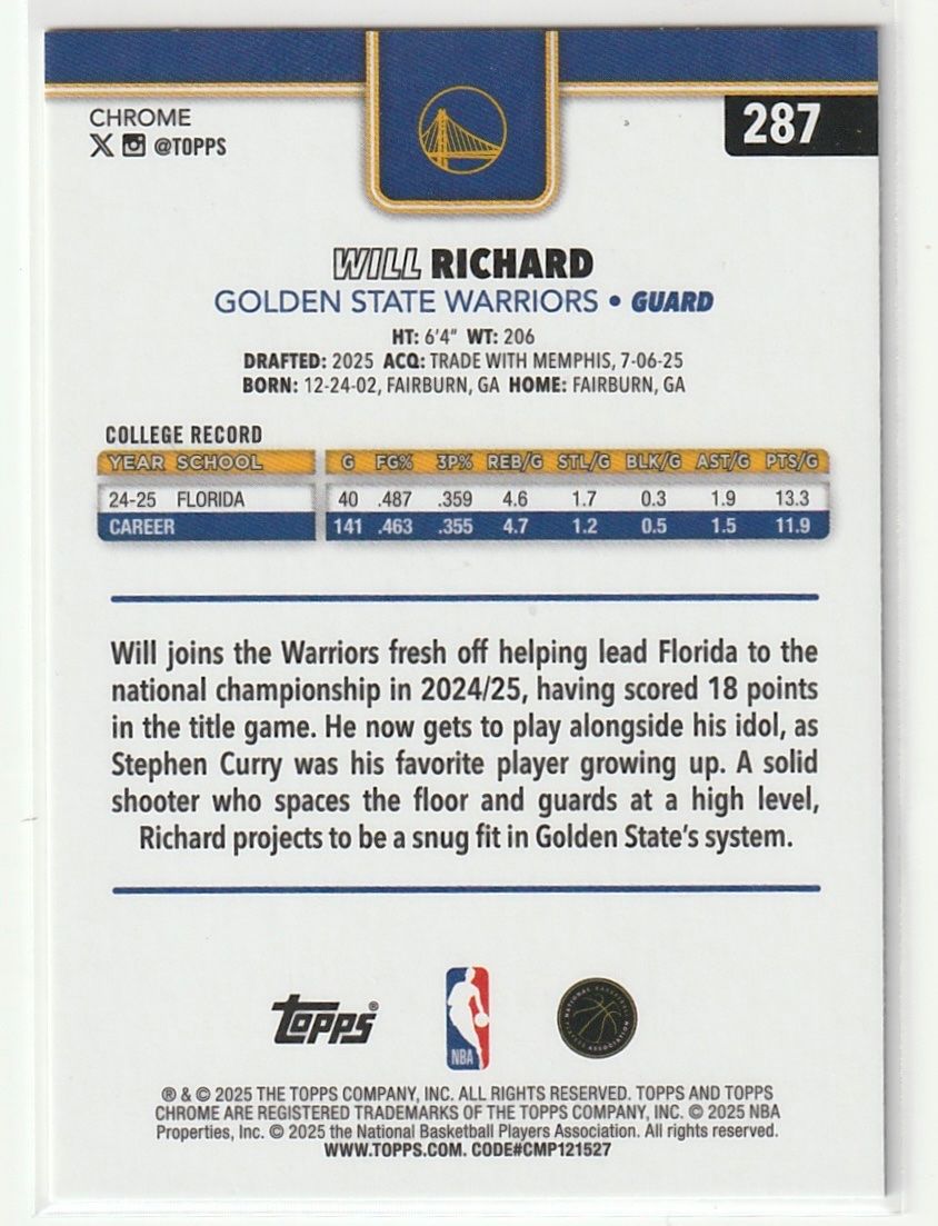 Topps Sammelbilder & Trading cards: 2025/26 Topps Chrome Basketball Will Richard Refractor – Neu (gemäss Beschreibung) aus Biel/Bienne von historian-198 1