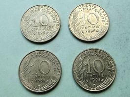 4x 10 centimes France 1995- 1996- 1997- 1998 Marianne
