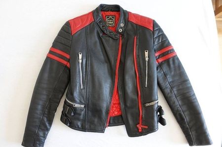 Coole Echt Lederjacke, Schwarz/Rot, Gr. XS (36), Neuwertig