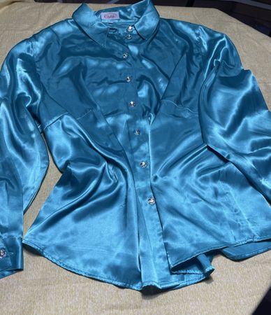 Chic Camicia di raso smeraldo-tgL/XL-nuovo