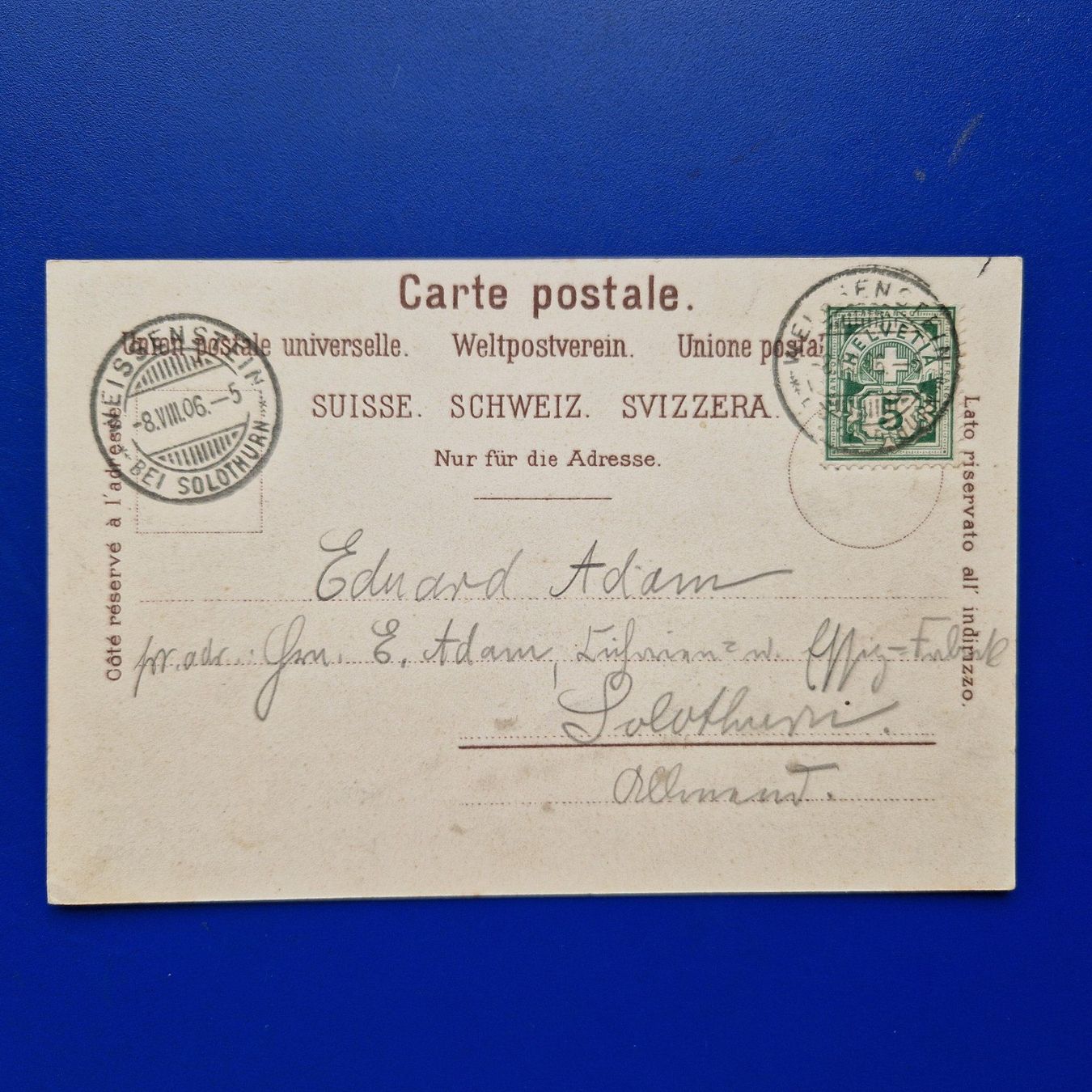 Cartoline postali: Weissenstein bei Solothurn  1906 – Usato da Flums venduto da Guscha1 1