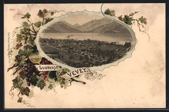 Cartoline postali: Litho Vevey, Teilansicht, Weinglas- und  – Usato da Berlin venduto da bartko-reher