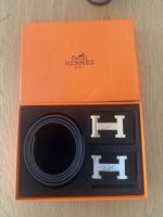 Gürtel Set Hermès Paris H-Buckle Schwarz Leder 125cm