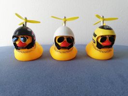 3 stk Plastik Enten gelb mit Helm und Sonnenbrille