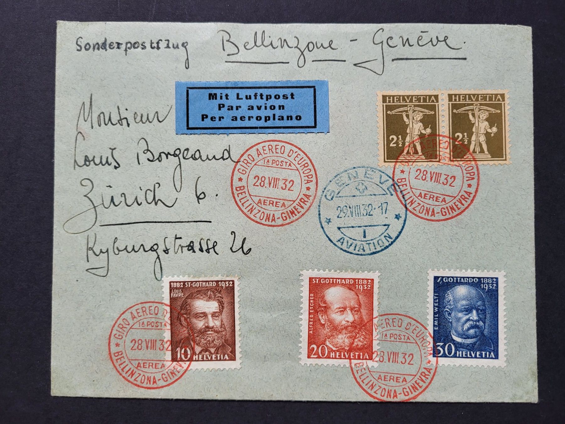 Tutti i francobolli: 1932, Sonderluftpost Bellinzona - Genf – Usato da stäfa venduto da brandy66