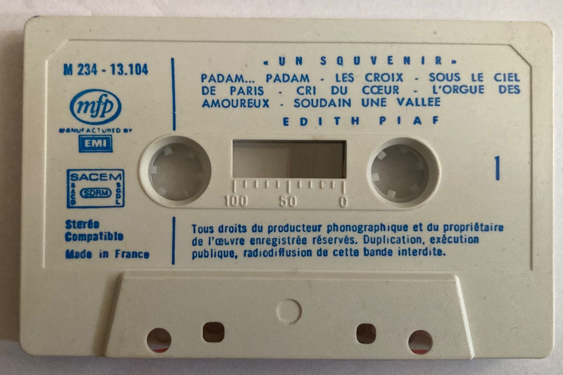 Cassettes audio: EDITH PIAF - UN SOUVENIR – D'occasion à Poliez-Pittet par Newtown-Records 2