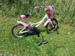 Kinder Velo, 16 Zoll, pink, mit zusätzlichen Stützradern 