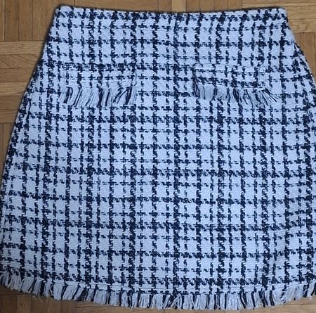 Jupe courte carreaux noir blanc franges taille 152cm