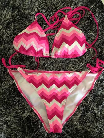 Bikini, rosa/weiss zickzack, Grösse S