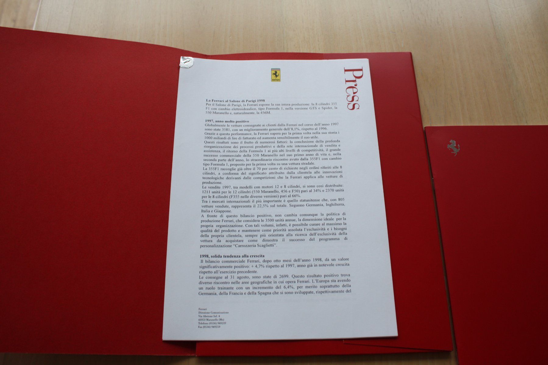 Ferrari Documenti: Ferrari LaFerrari & Pressemappe Paris 1998 – Usato da Wikon venduto da erwin400 2