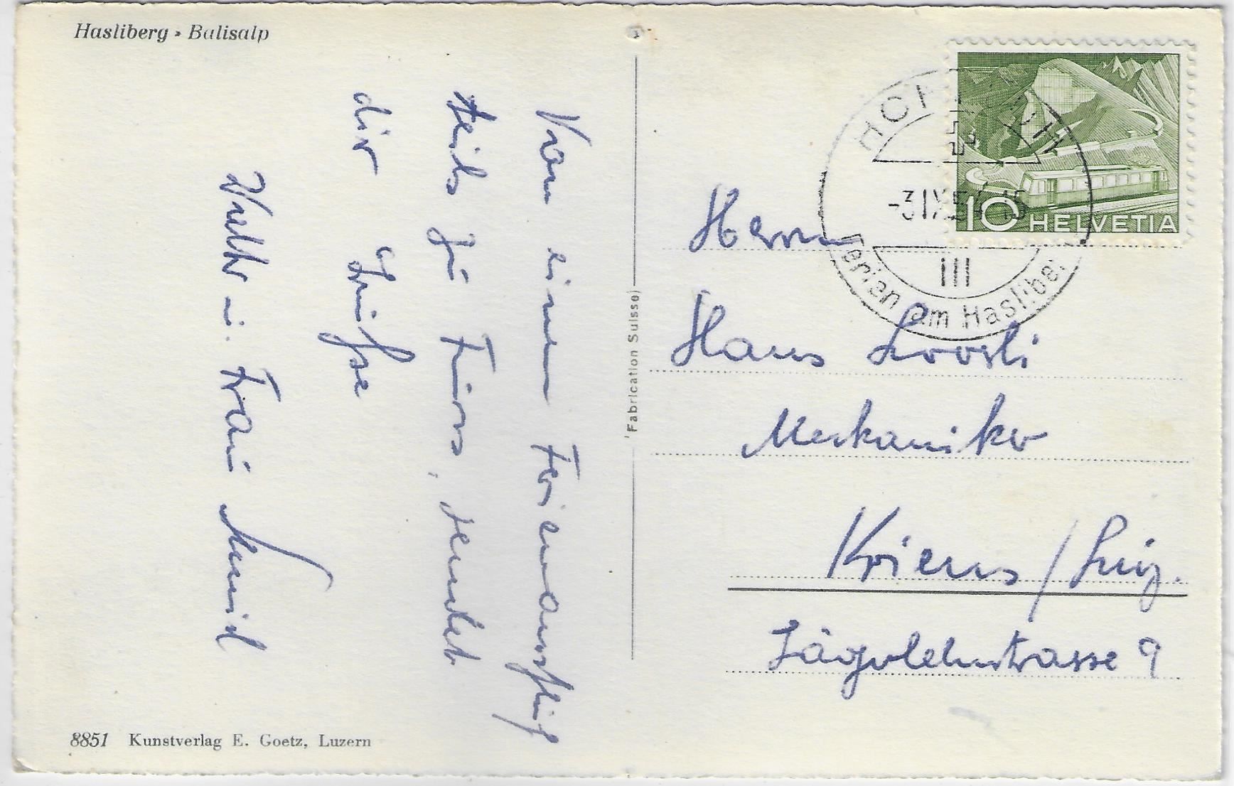 Cartoline postali: Hasliberg - Balisalp – Usato da Ettingen venduto da Kartenplanet 1
