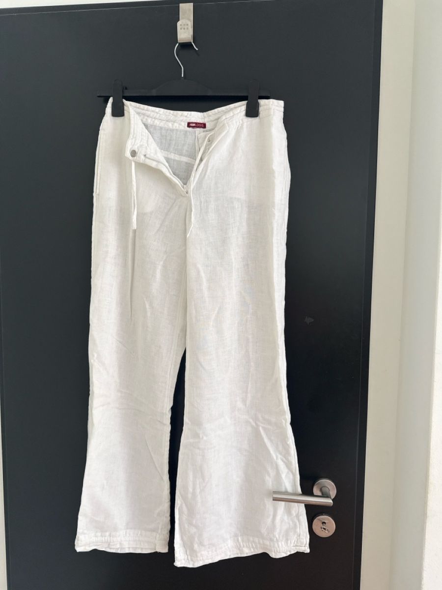 H&M Pantalons: Weisse Leinenhose H&M lowwaisted – D'occasion à St. Niklausen LU par car_2562