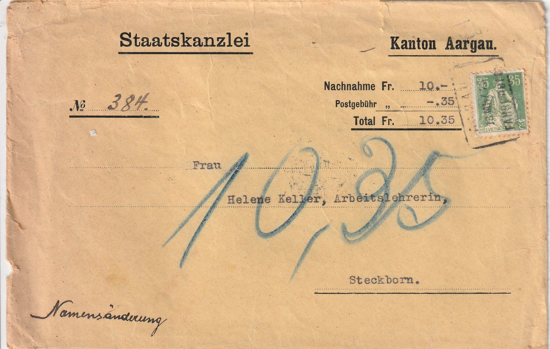 Tutti i francobolli: Nachnahme-Bahnpost Aarau 1923 – Usato da uttwil venduto da Koehlerfred