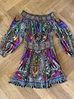 Camilla Off-Shoulder Seidenkleid, Gr. M, bunt gemustert