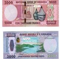 Rwanda Set 2 Stk UNZ 2000+5000 Francs P44-P45 P-New Family